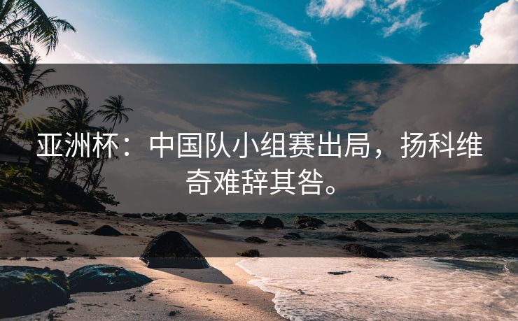 亚洲杯：中国队小组赛出局，扬科维奇难辞其咎。